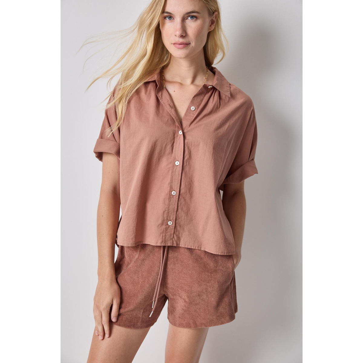 Elbow Sleeve Button Down - Bark