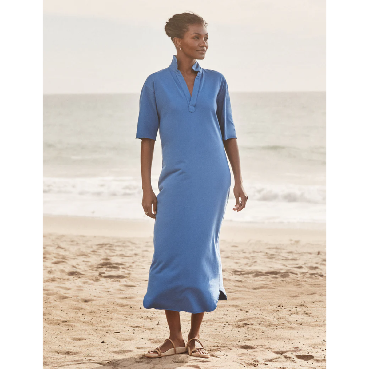 Emma Popover Henley Maxi - Lazuli Blue