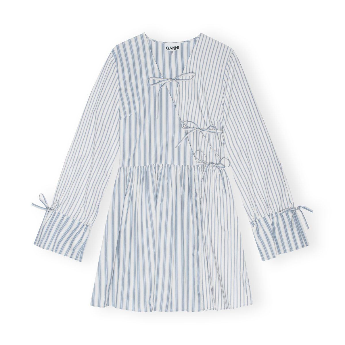 Blue Stripe Cotton Mini Wrap Dress