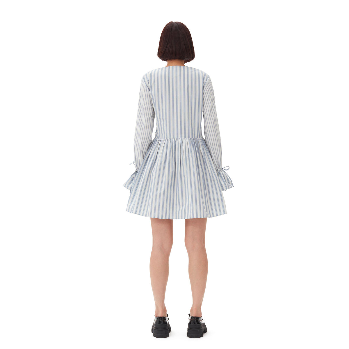 Blue Stripe Cotton Mini Wrap Dress
