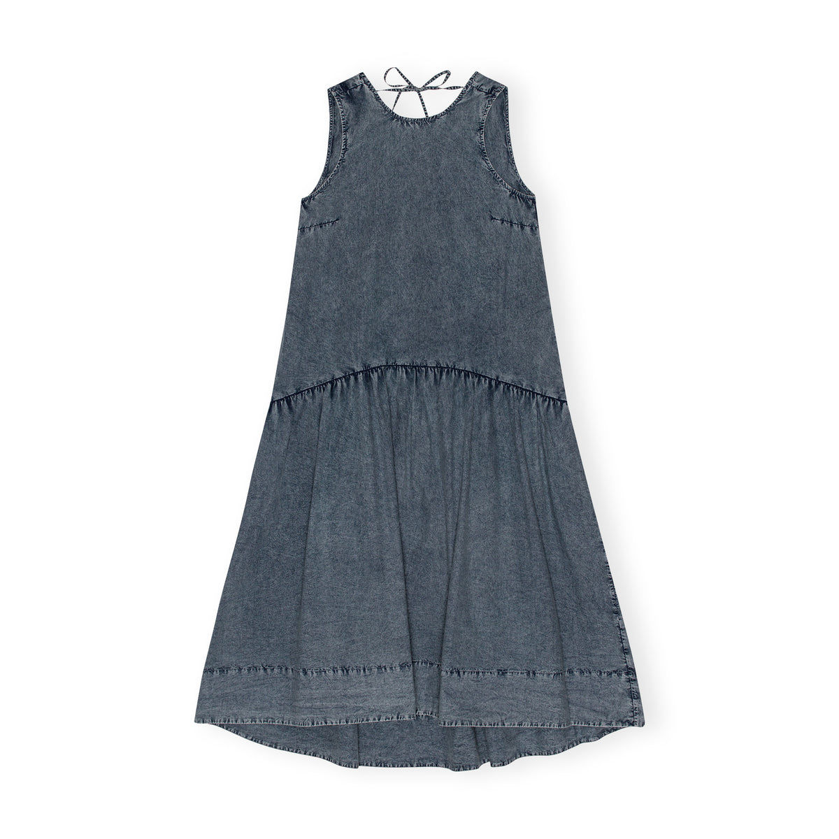 Blue Cotton Poplin Open Back Midi Dress