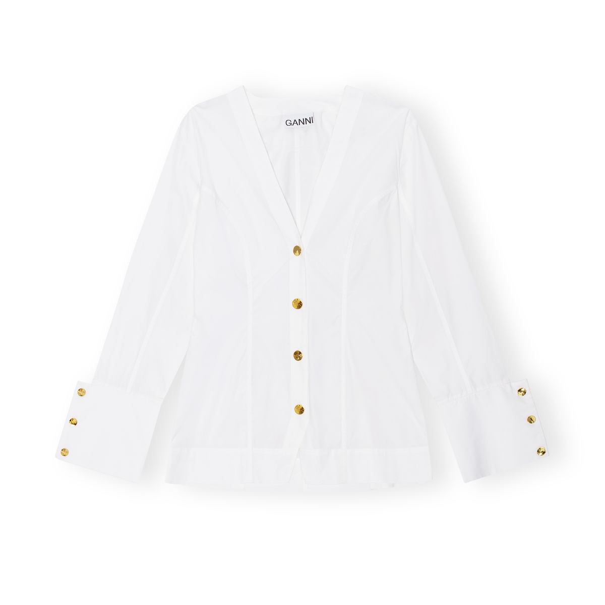 White Cotton Poplin V-Neck Shirt