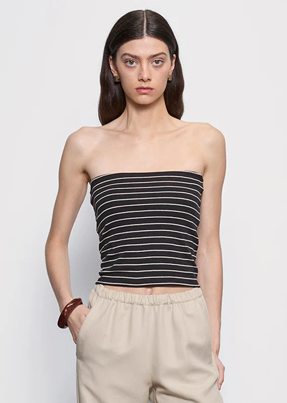 Cotton Stripe Classic Bandeau Top - Black/Wheat Stripe