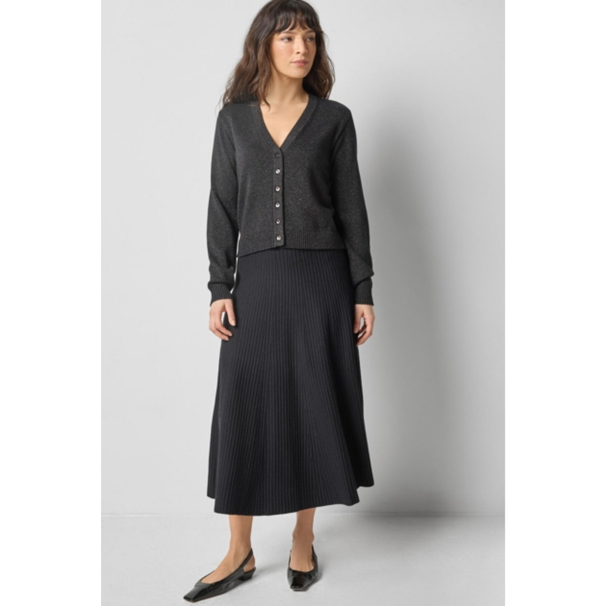 Flared Knit Skirt - Black