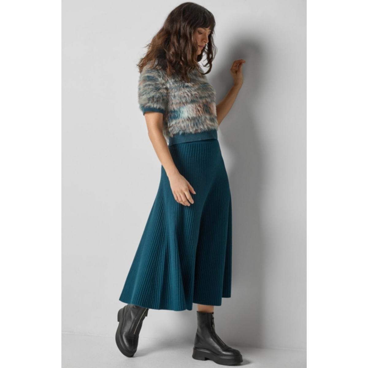 Flared Knit Skirt - Deep Sea