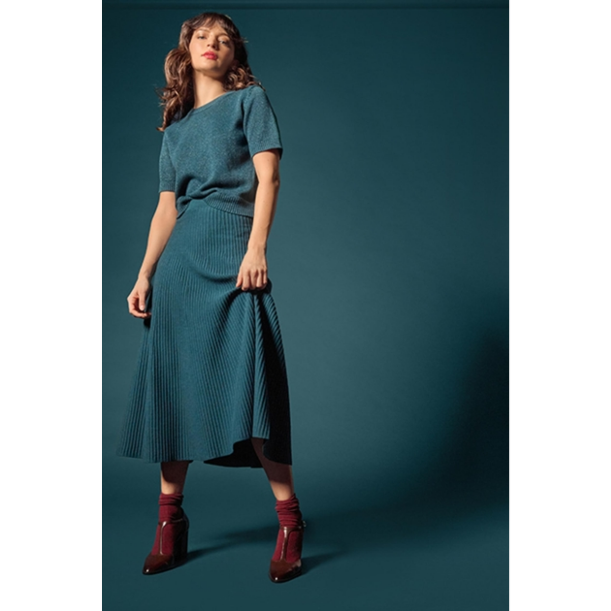 Flared Knit Skirt - Deep Sea