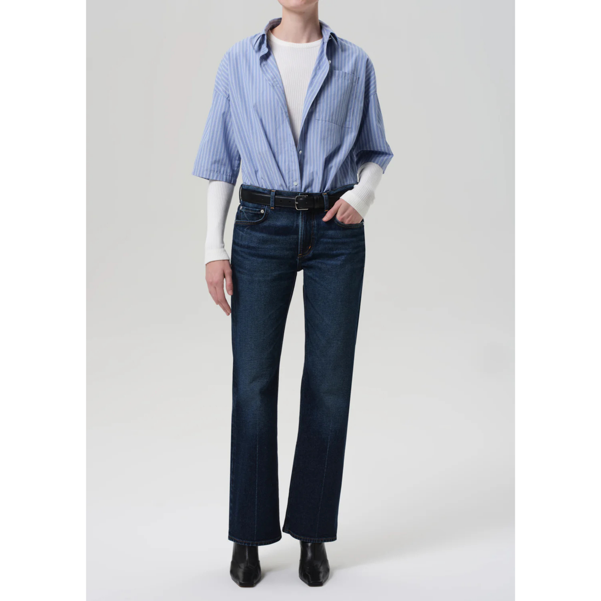 Frances Cropped Cape Button Up - Kindred Stripe