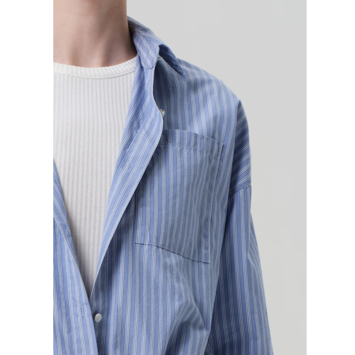 Frances Cropped Cape Button Up - Kindred Stripe
