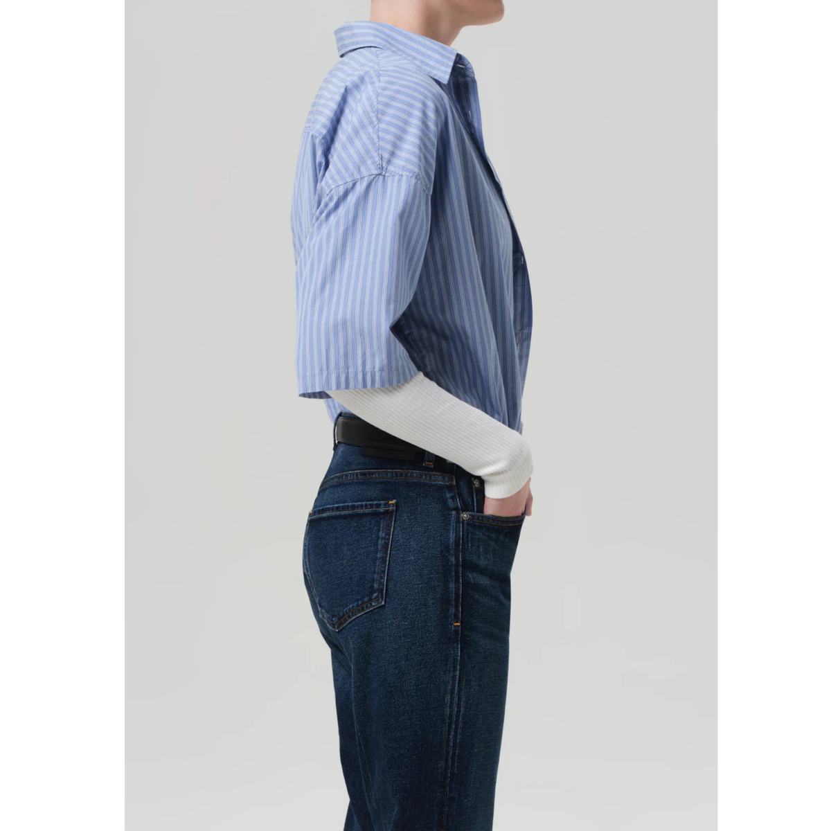 Frances Cropped Cape Button Up - Kindred Stripe