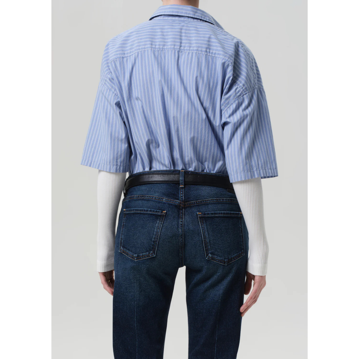Frances Cropped Cape Button Up - Kindred Stripe