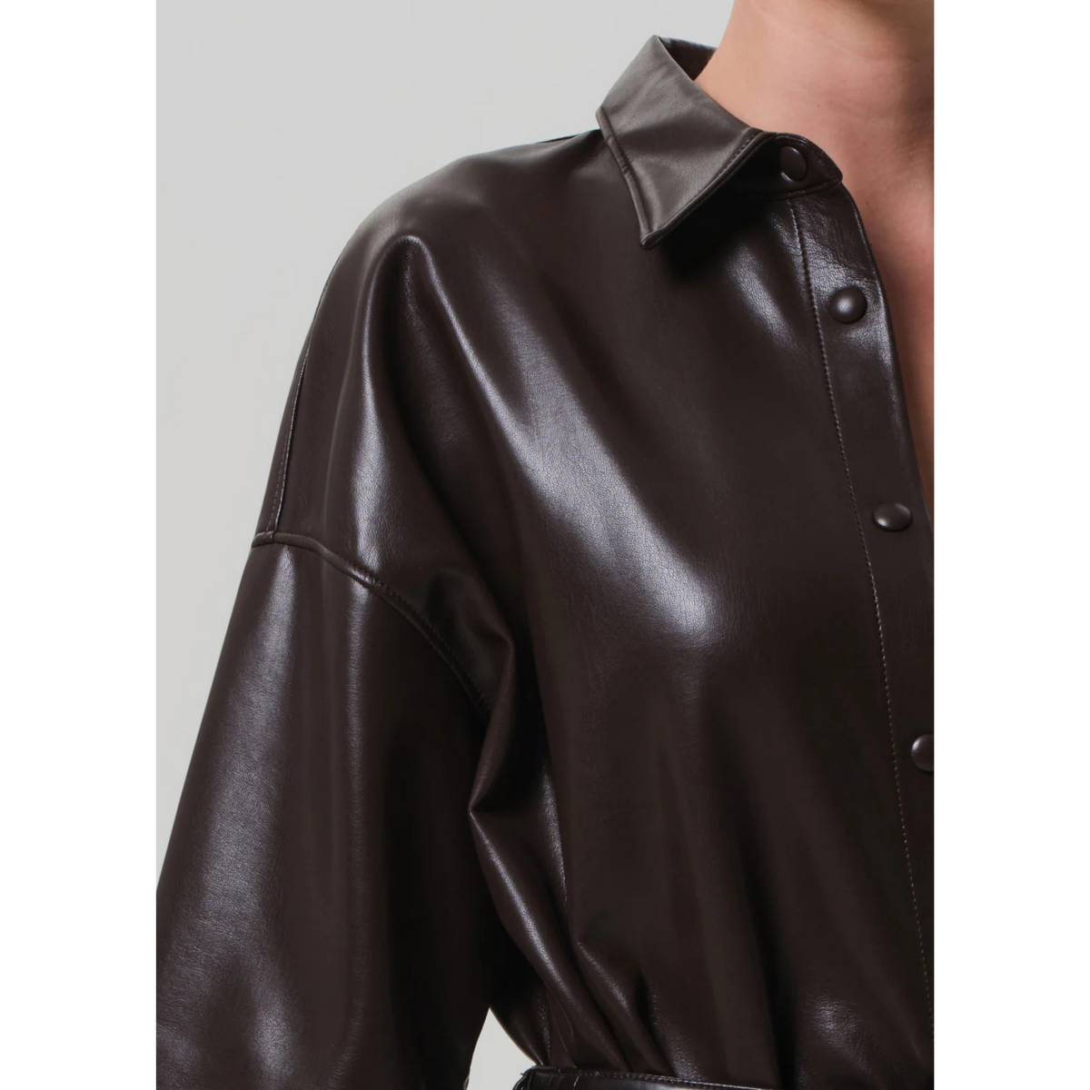 Frances Cropped Cape Button Up - Chocolate