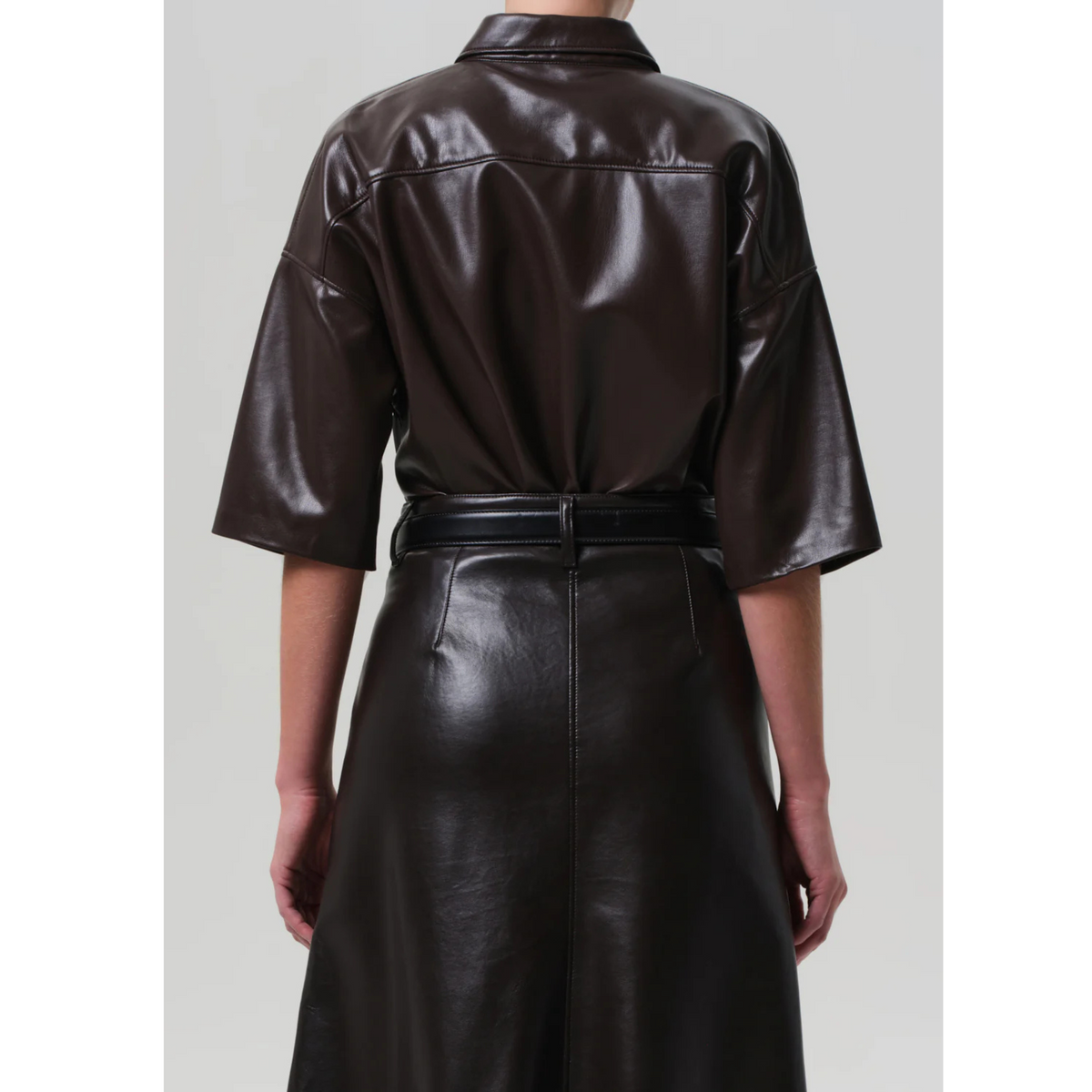 Frances Cropped Cape Button Up - Chocolate