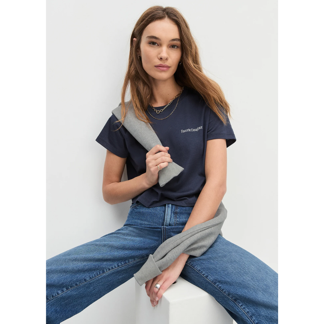 The Cropped Logo Tee - Navy Gardenia