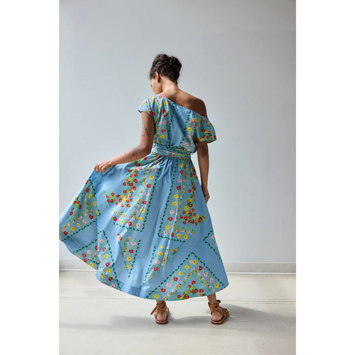Flared Dress - Chambray Floral Scarf