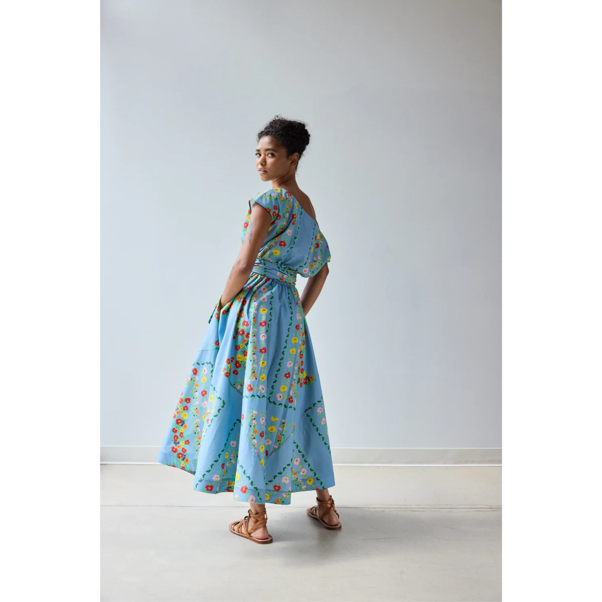 Flared Dress - Chambray Floral Scarf