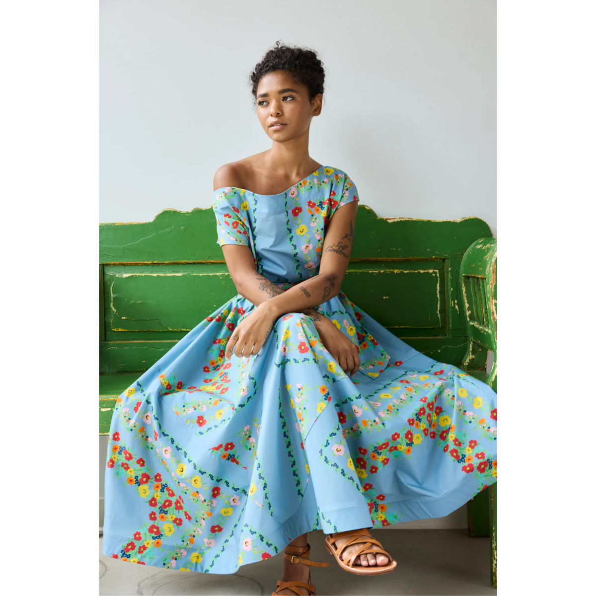 Flared Dress - Chambray Floral Scarf