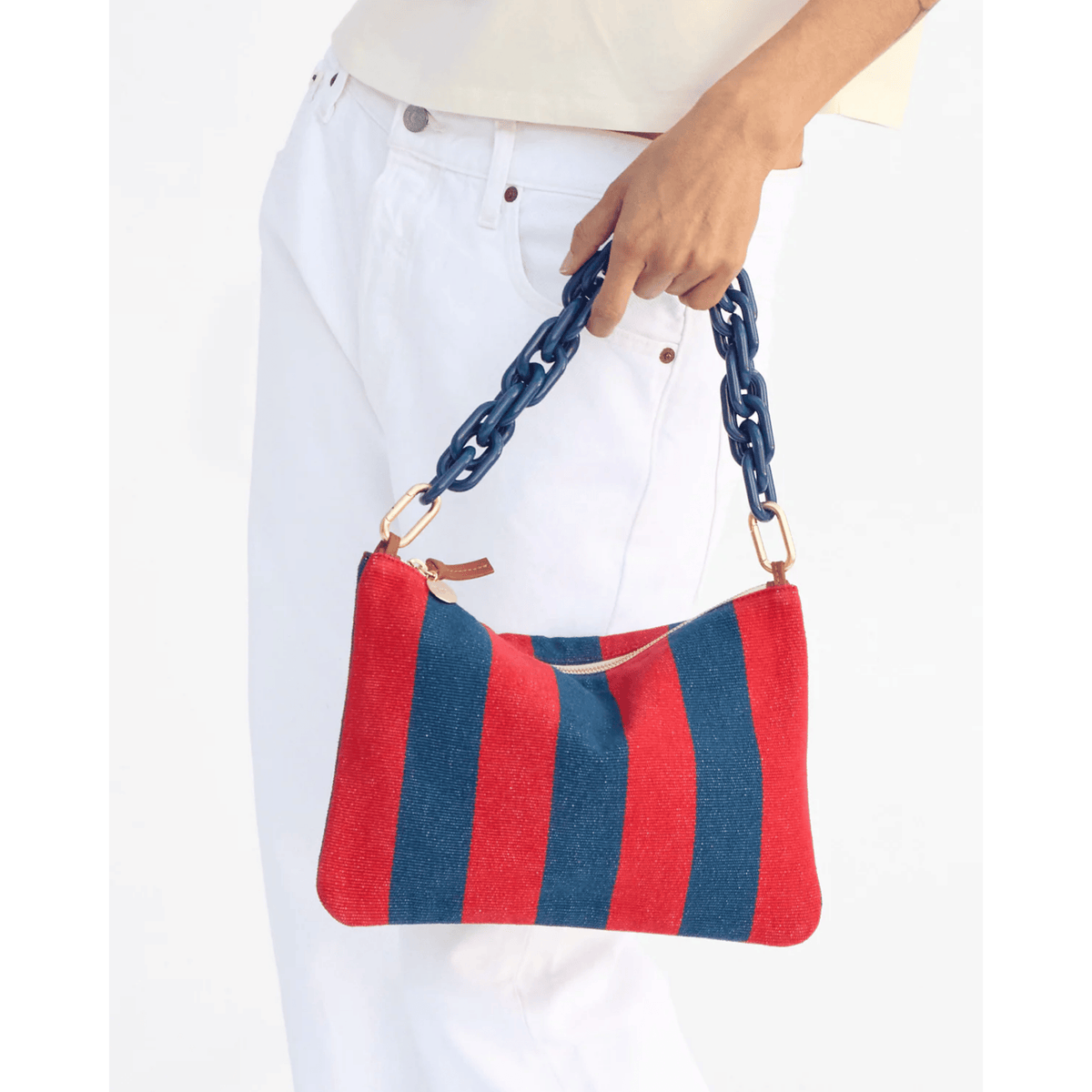 Flat Clutch W/Tabs - Poppy/French Blue Canvas Stripe
