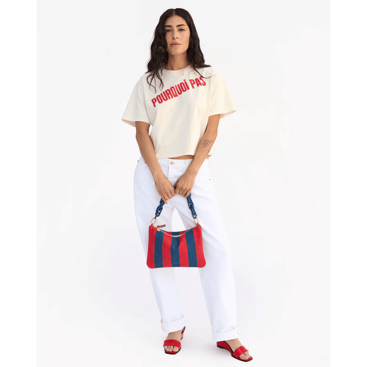 Flat Clutch W/Tabs - Poppy/French Blue Canvas Stripe