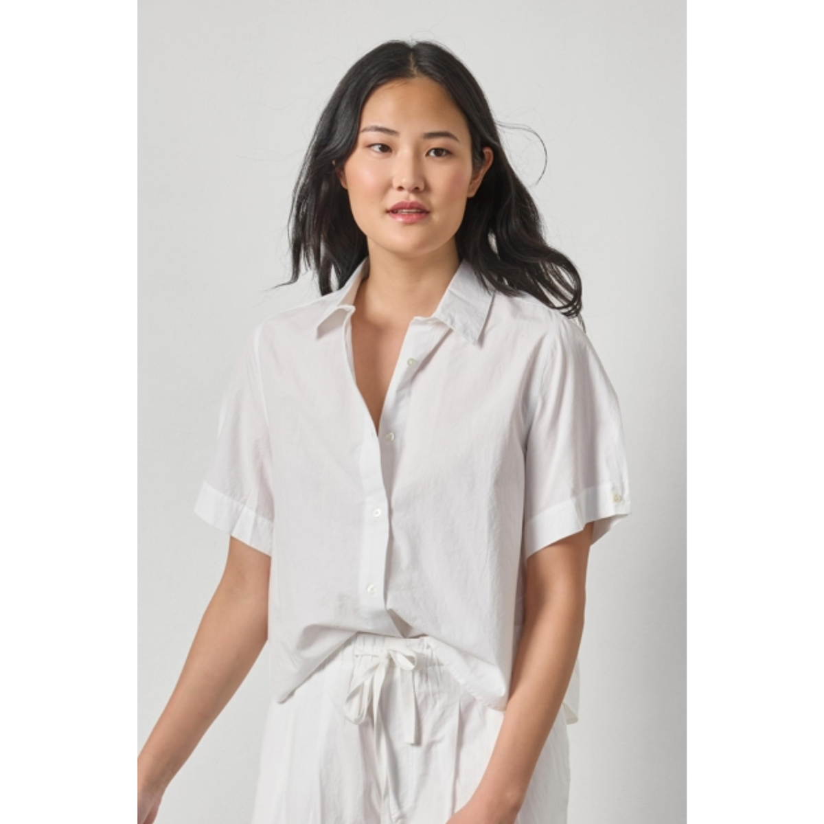 Folded Sleeve Button Down - White
