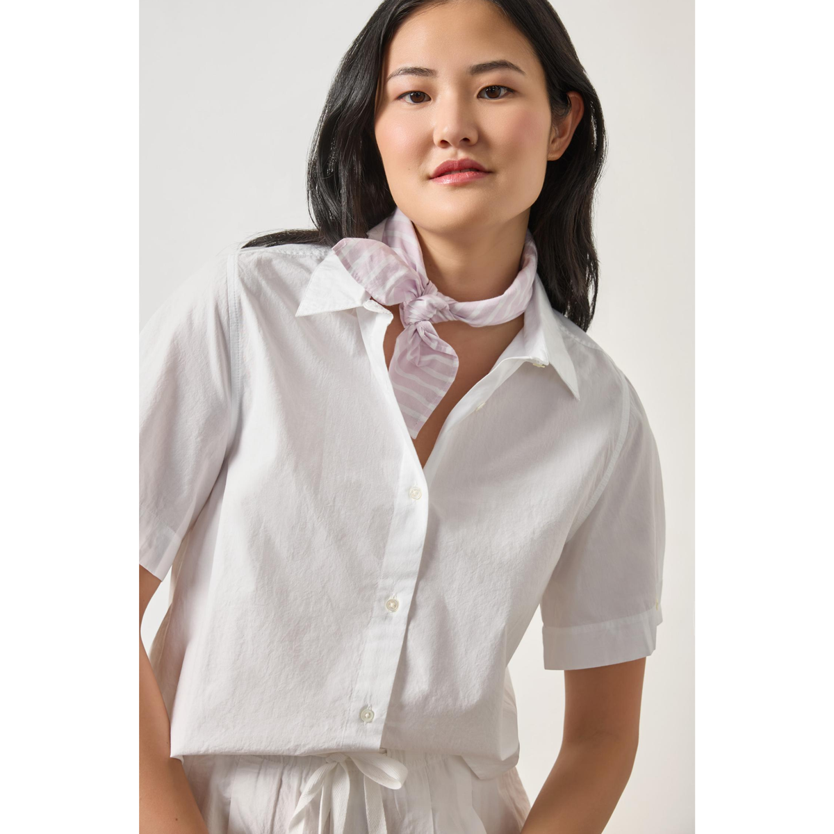 Folded Sleeve Button Down - White