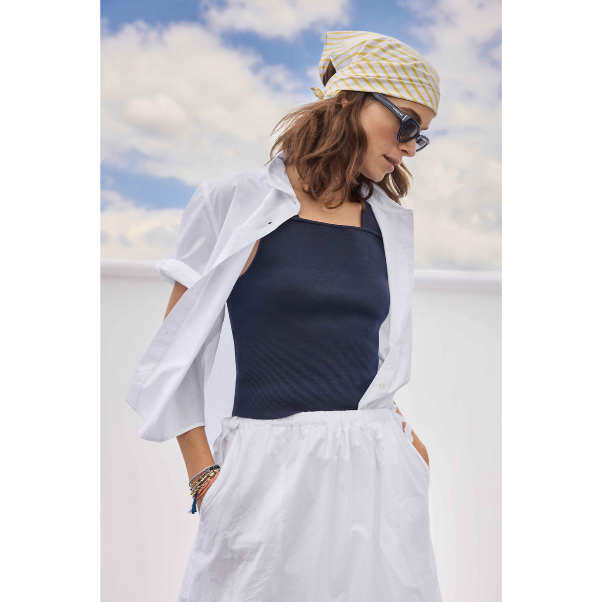 Folded Sleeve Button Down - White