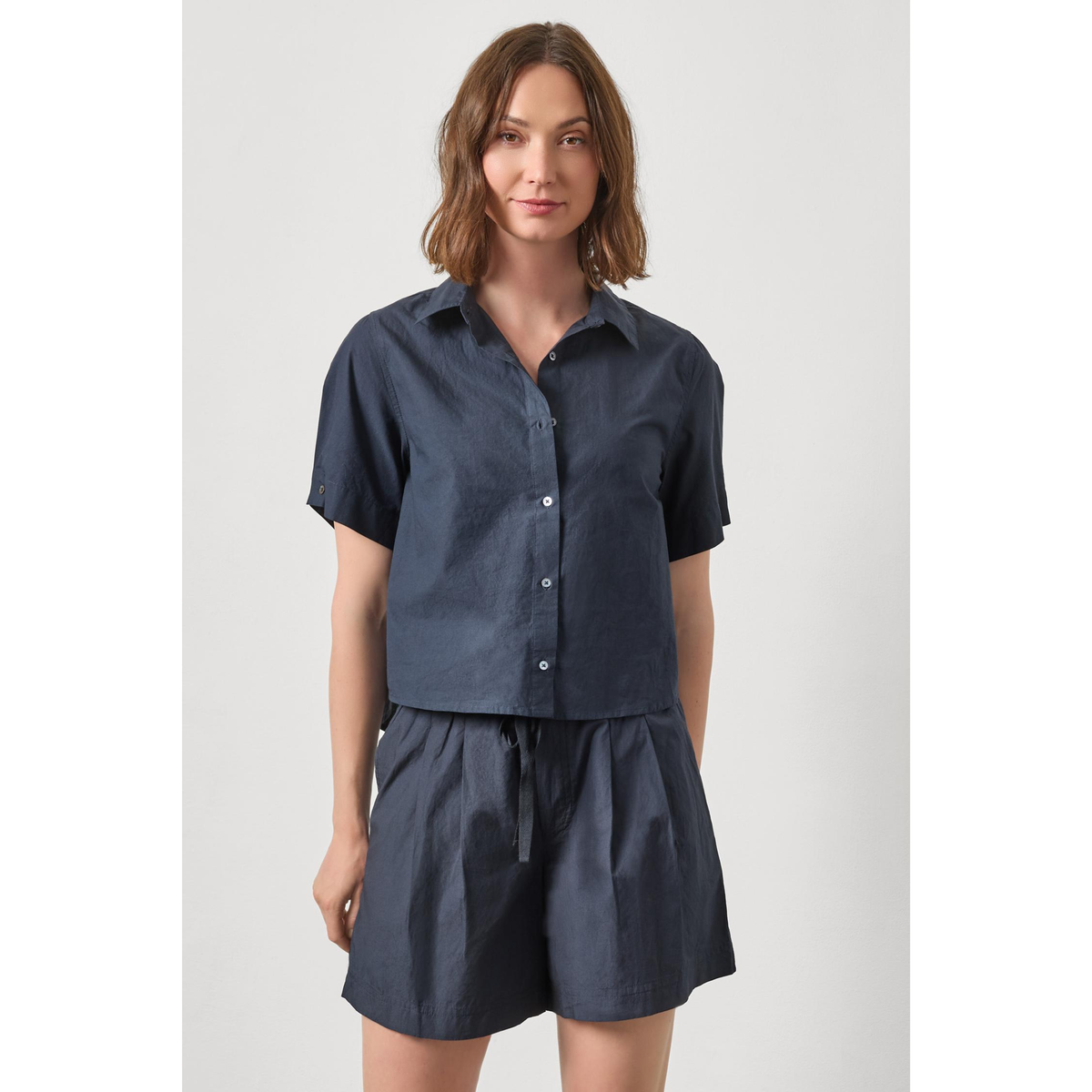 Folded Sleeve Button Down - Navy