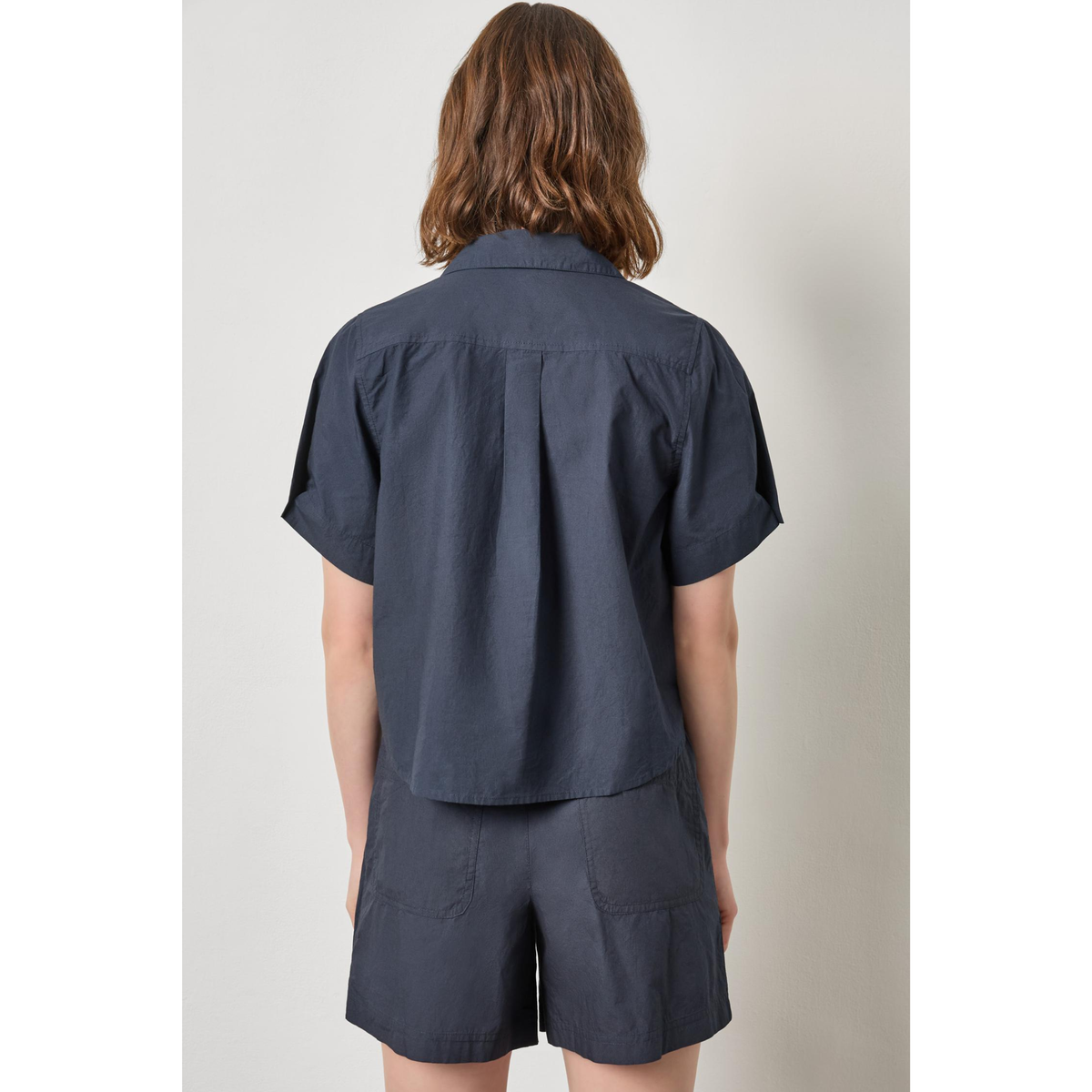 Folded Sleeve Button Down - Navy