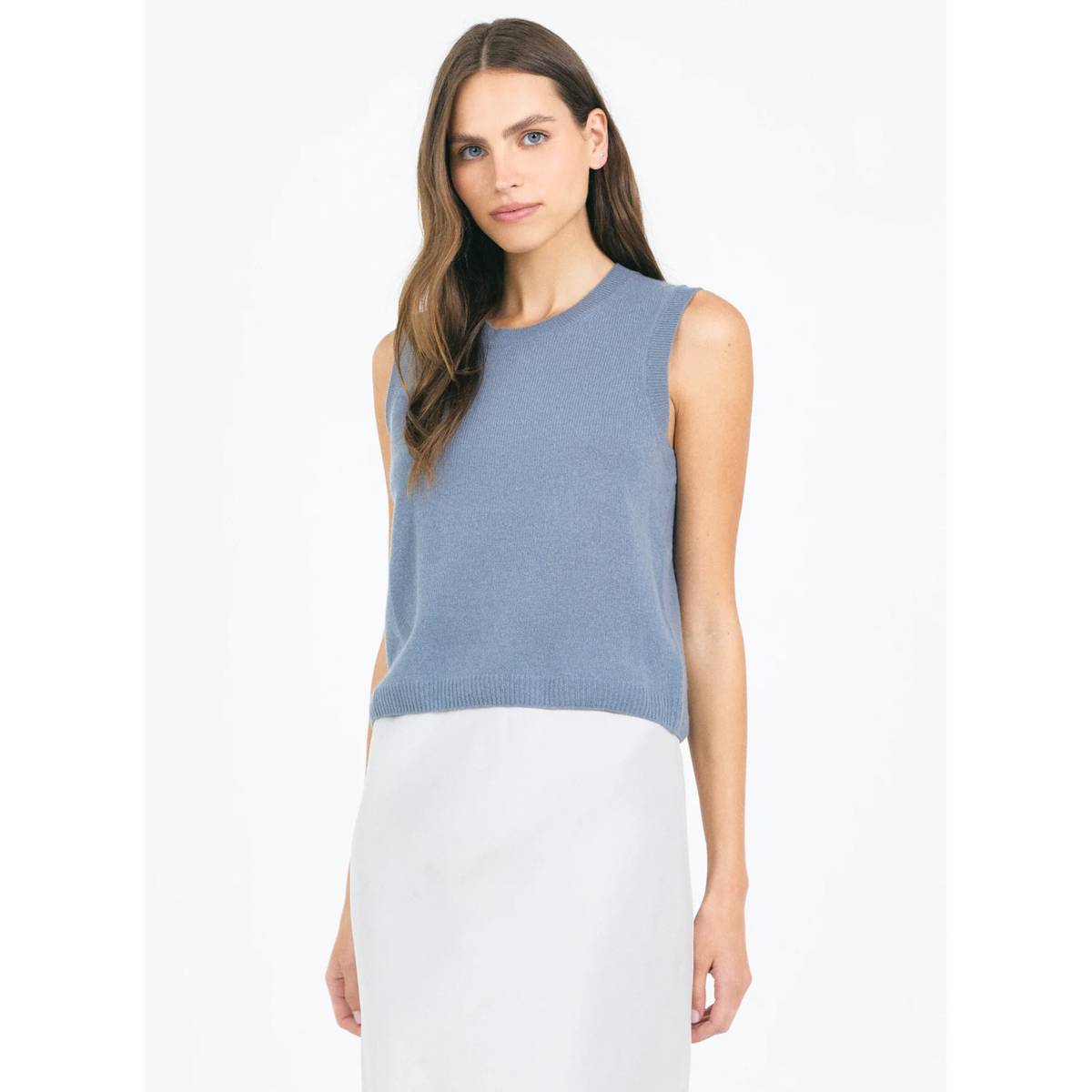 Forbes Cashmere Sleeveless Tee - Cadet