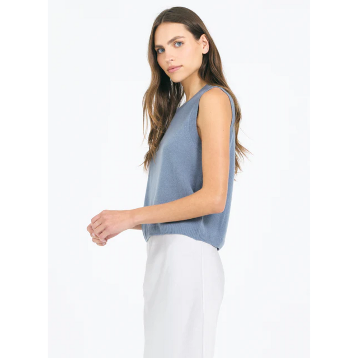 Forbes Cashmere Sleeveless Tee - Cadet