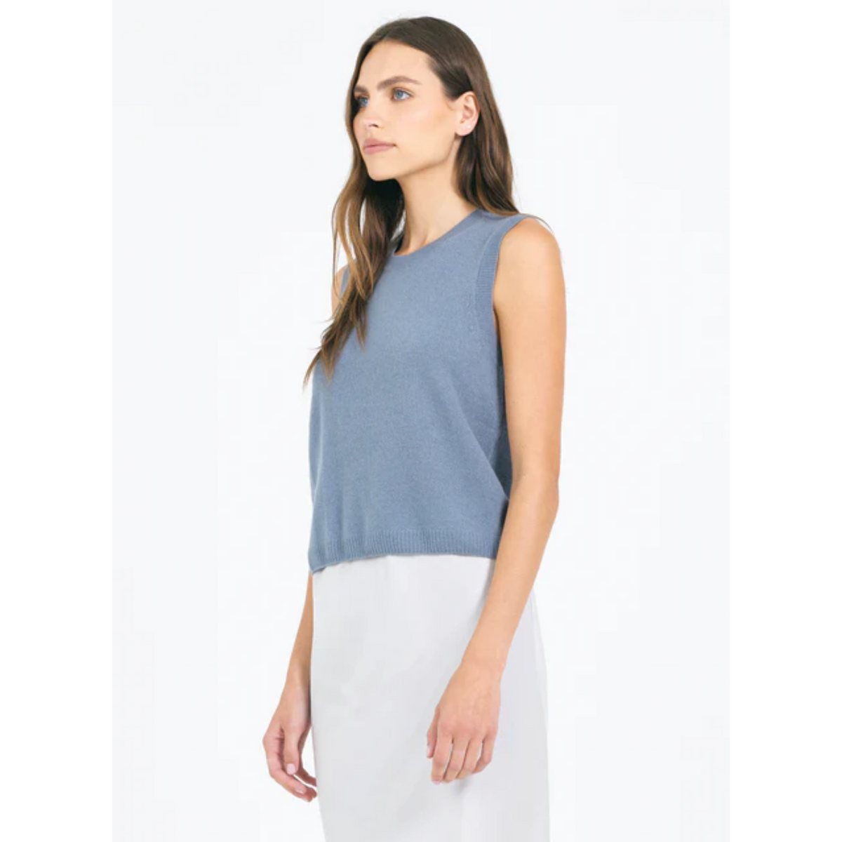 Forbes Cashmere Sleeveless Tee - Cadet
