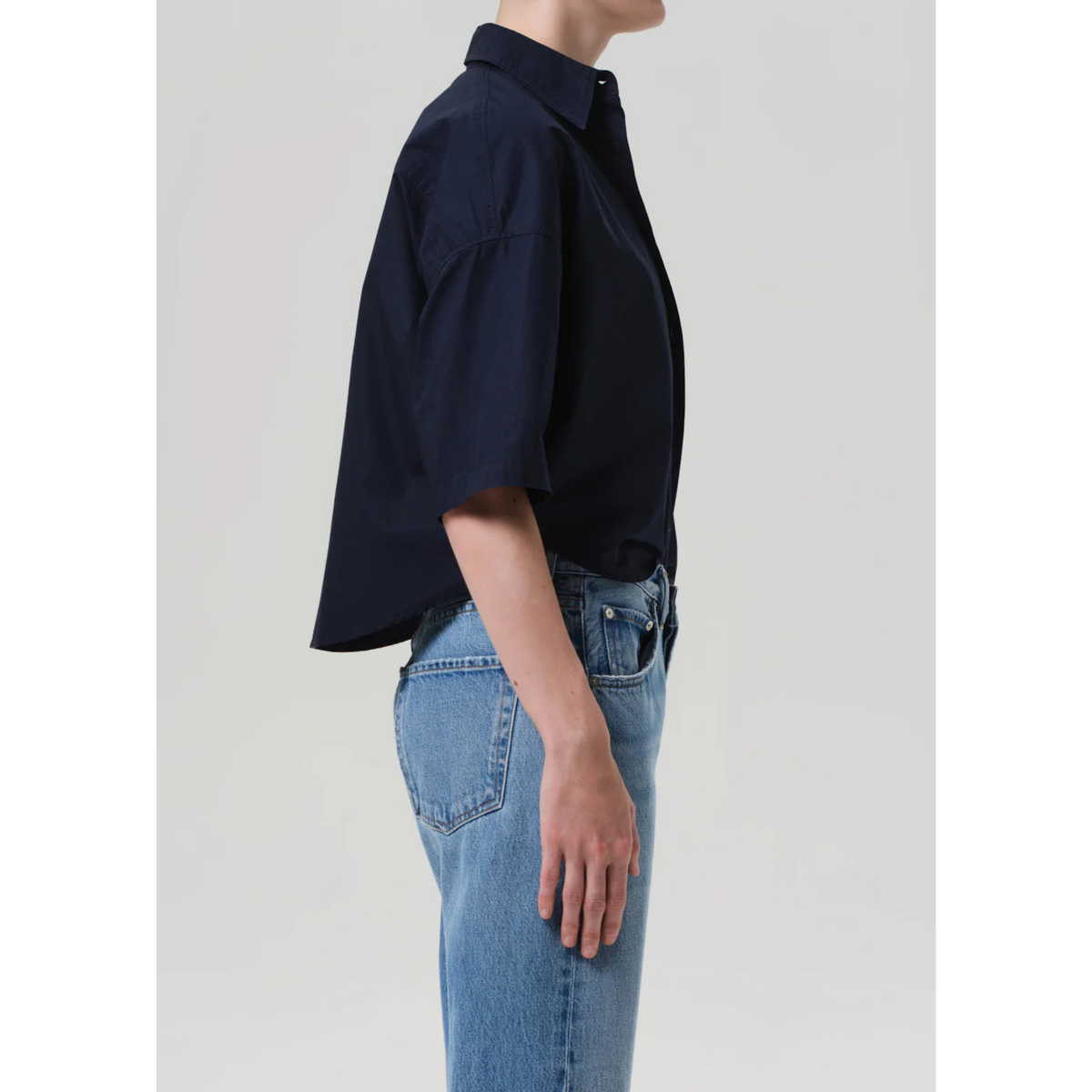 Frances Cropped Cape Button Up - Navy