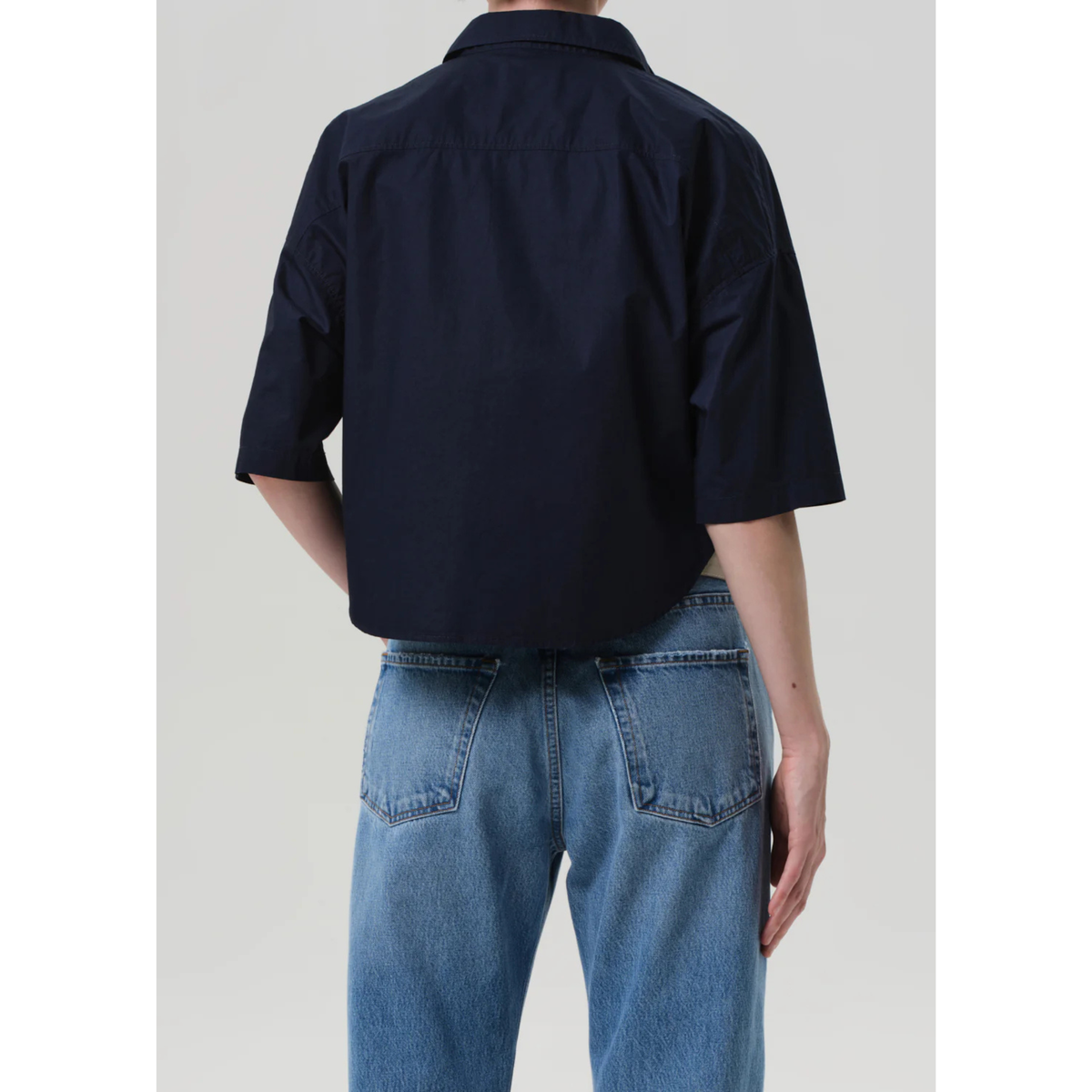 Frances Cropped Cape Button Up - Navy