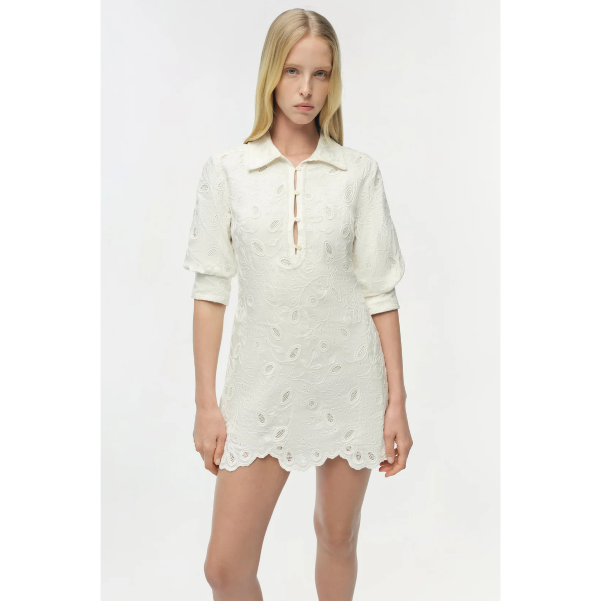 Freya Embroidered Linen Mini Dress - Ivory