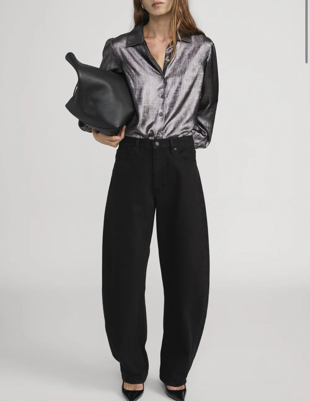 Shiny Staple Blouse - Gunmetal