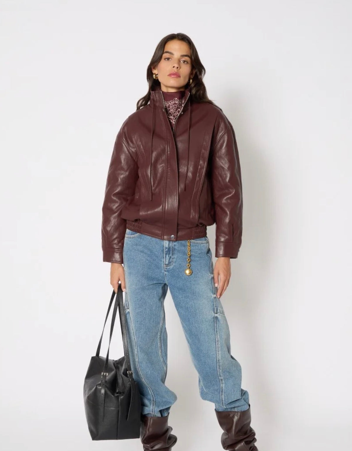 Greta Oversized Burgundy Bomber Jacket