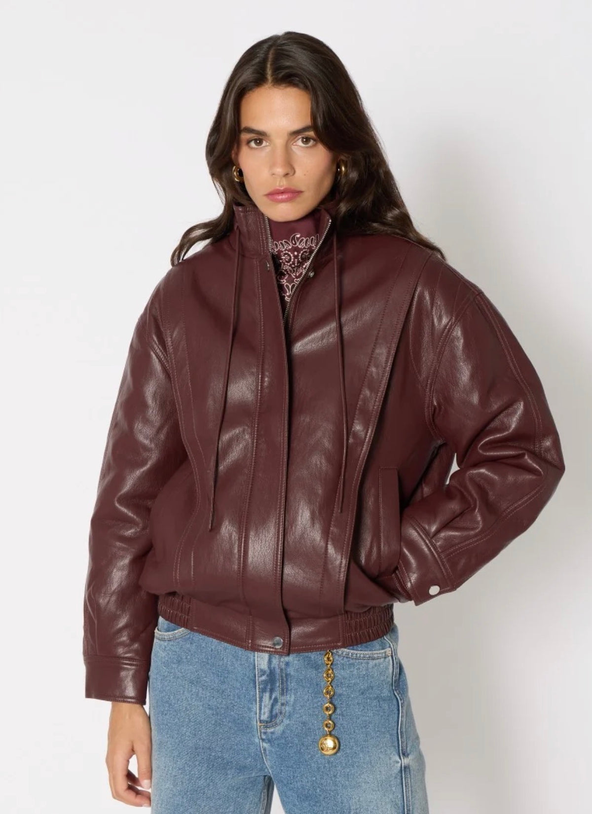 Greta Oversized Burgundy Bomber Jacket