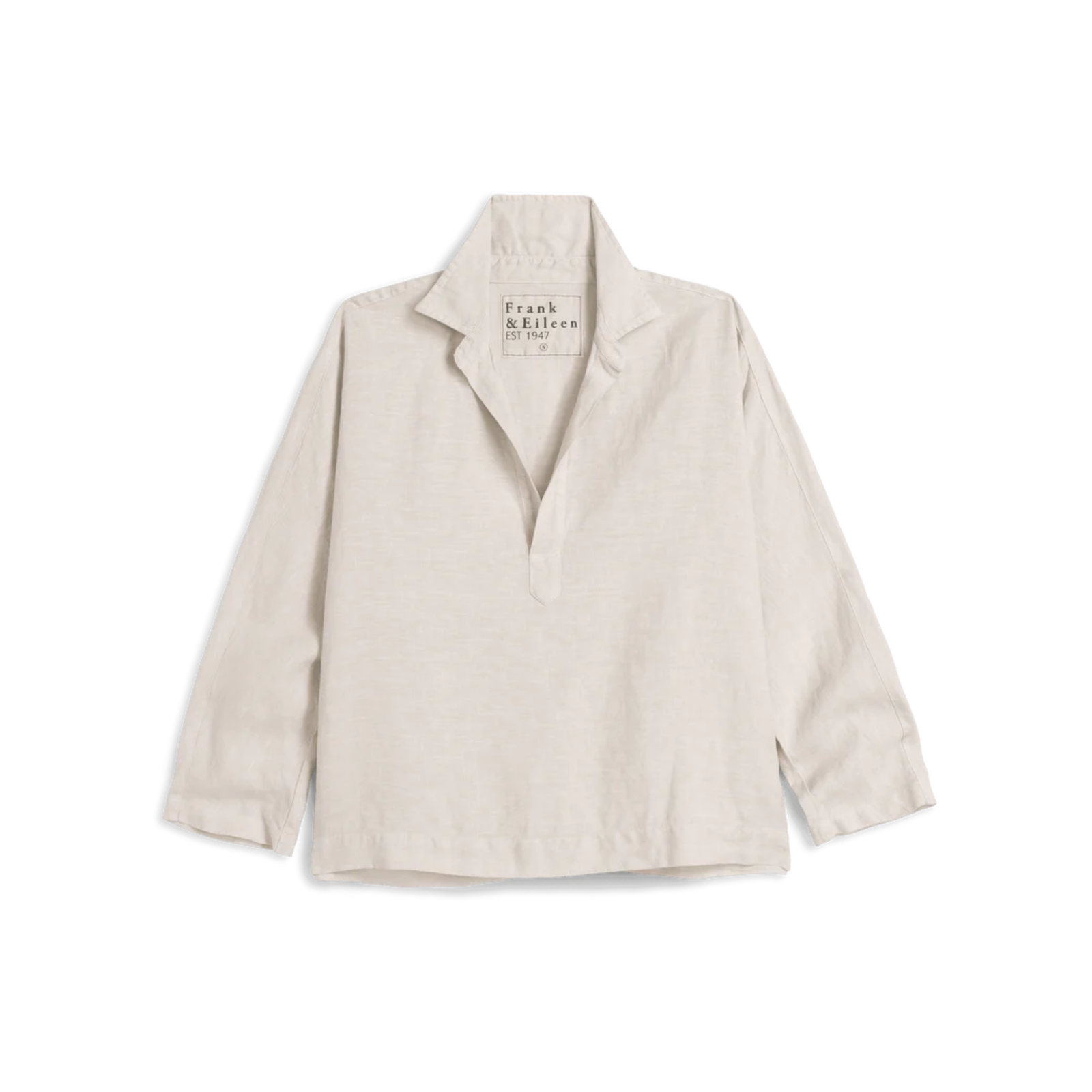 Beige jacket on a white background with 'Frank & Eileen' branding.