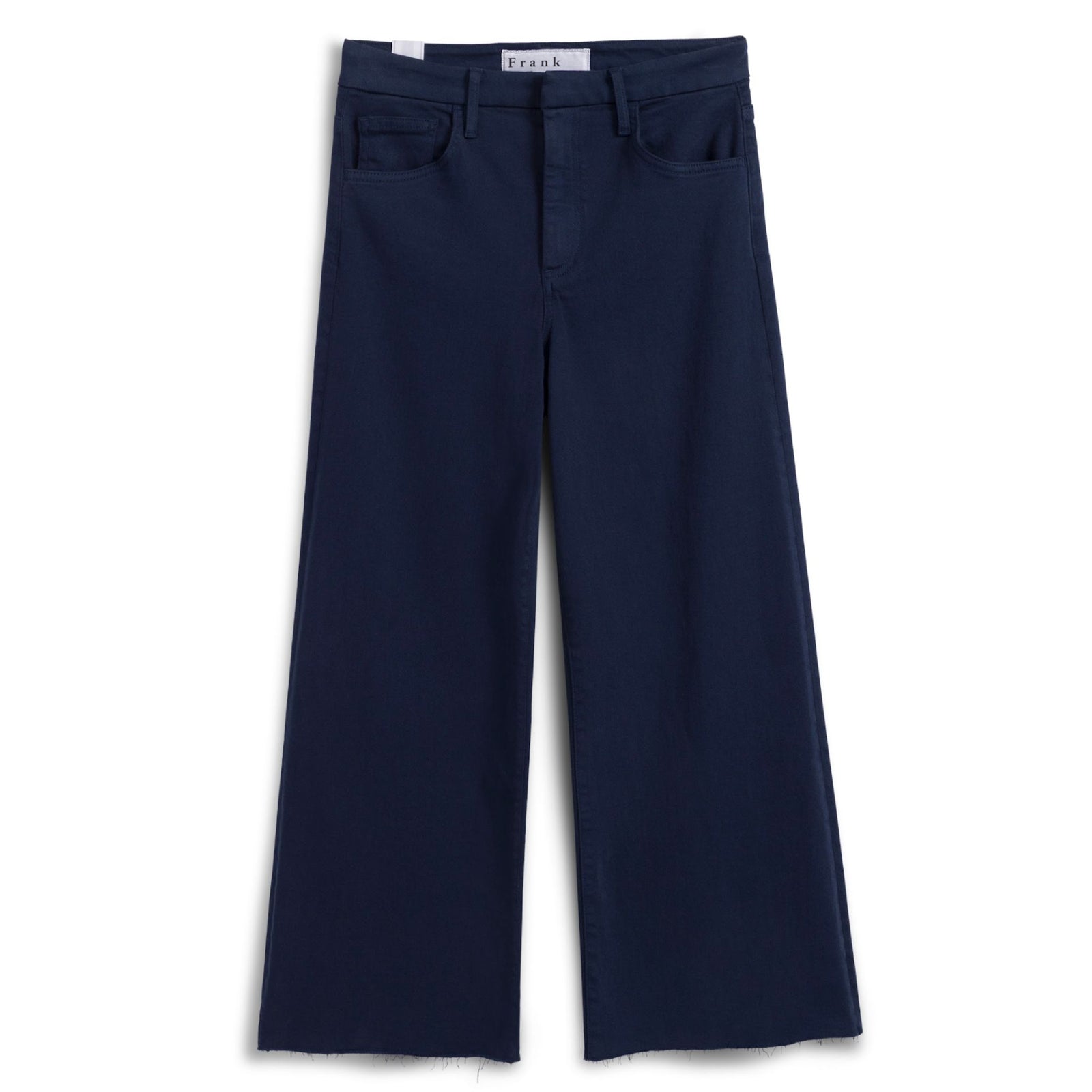 Front view of the Frank & Eileen Galway Wide Leg Jean in Midnight—dark navy blue wide-leg jeans with a mid-rise waist and finished hem set against a plain white background.
