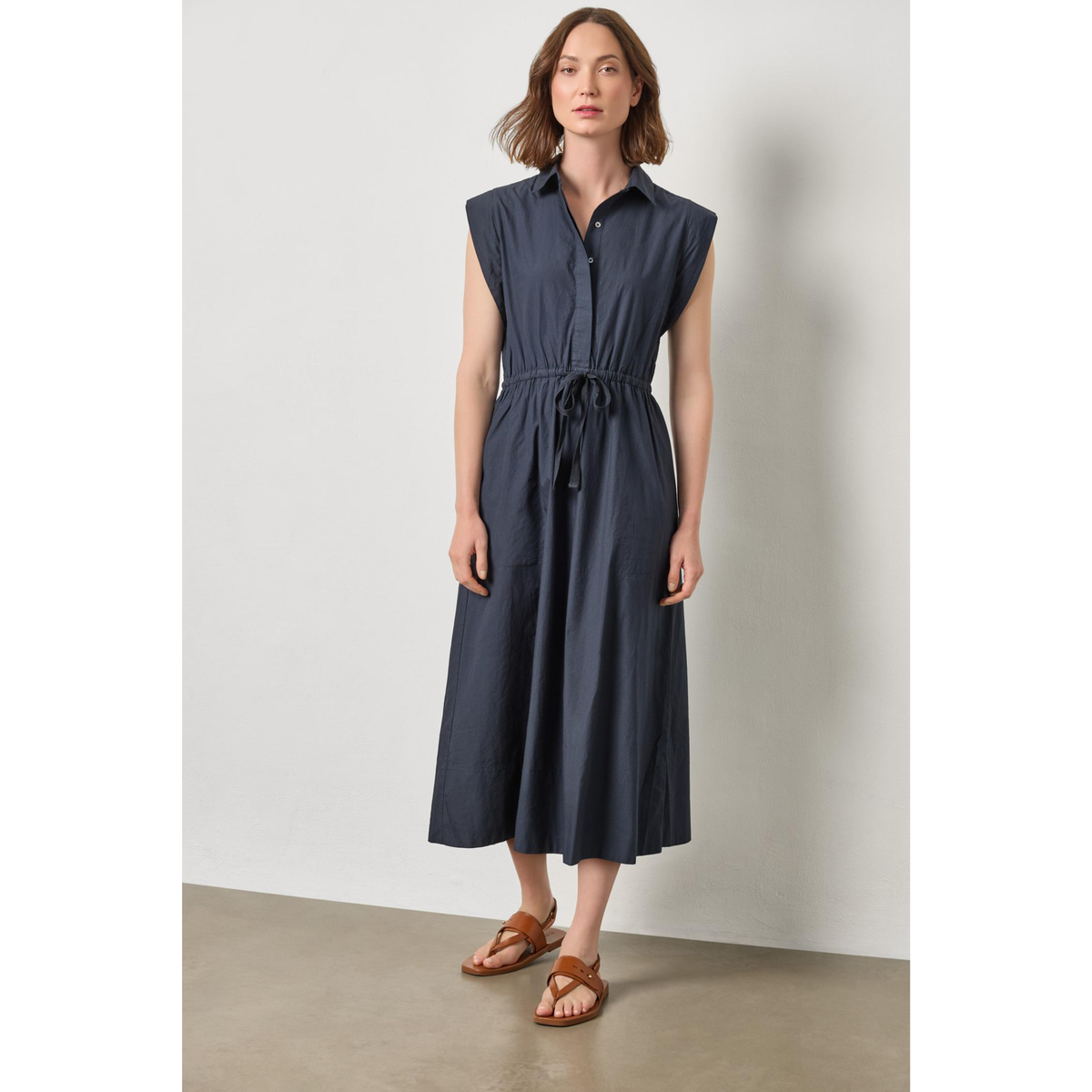 Gusset Sleeve Maxi Dress - Navy