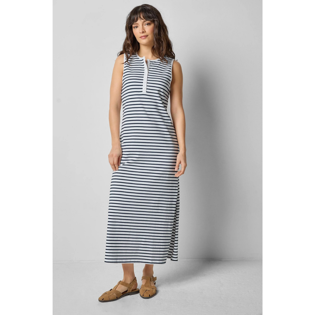 Henley Maxi Dress - Dark Navy Stripe