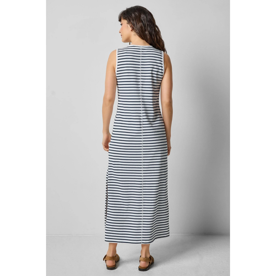 Henley Maxi Dress - Dark Navy Stripe
