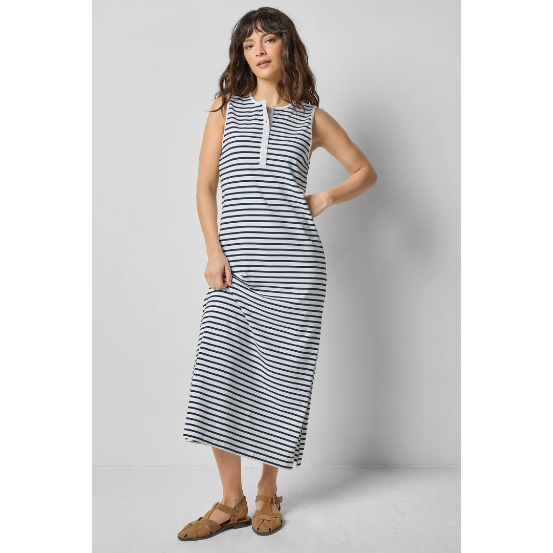 Henley Maxi Dress - Dark Navy Stripe