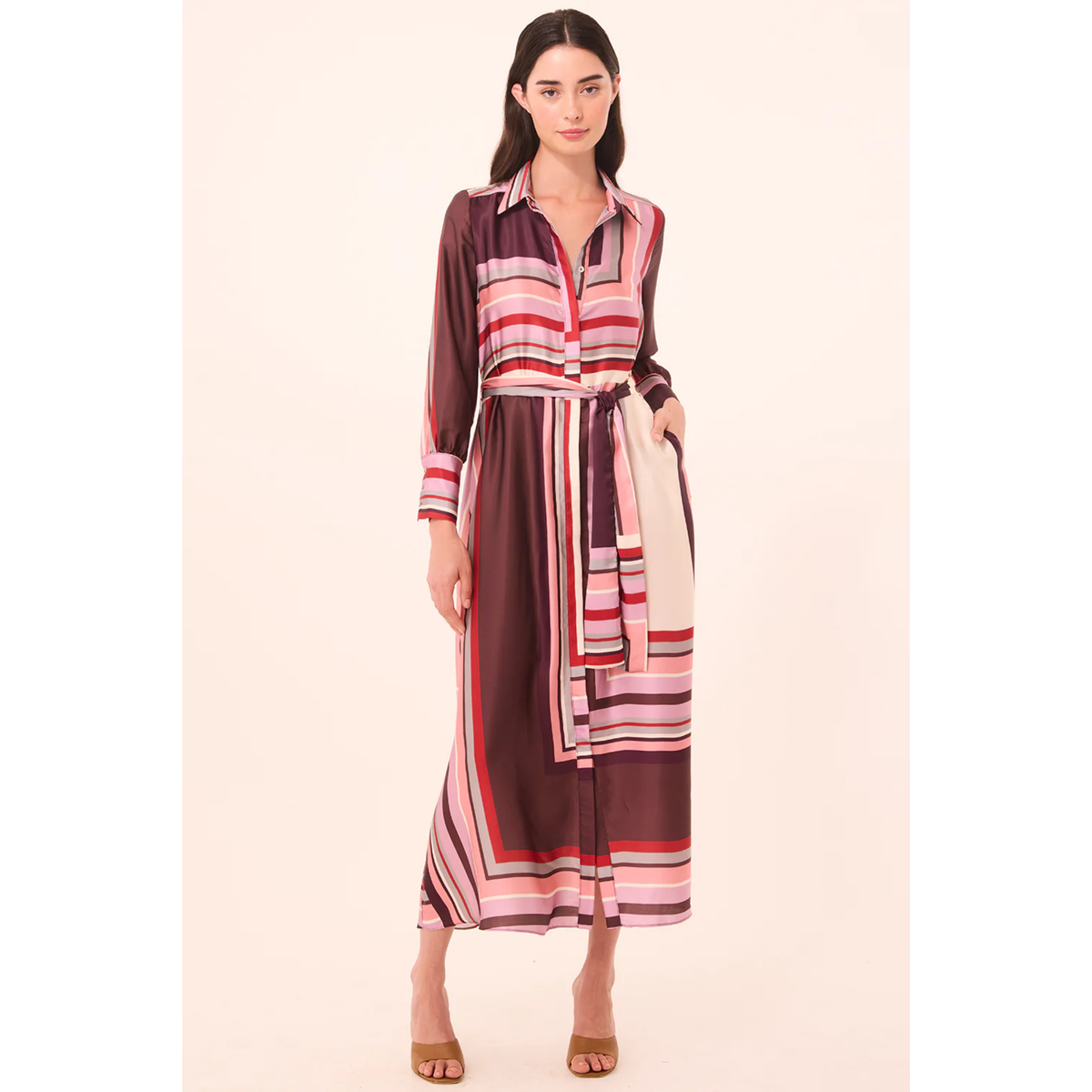 Herminia Dress - Chocolate Geo Stripe