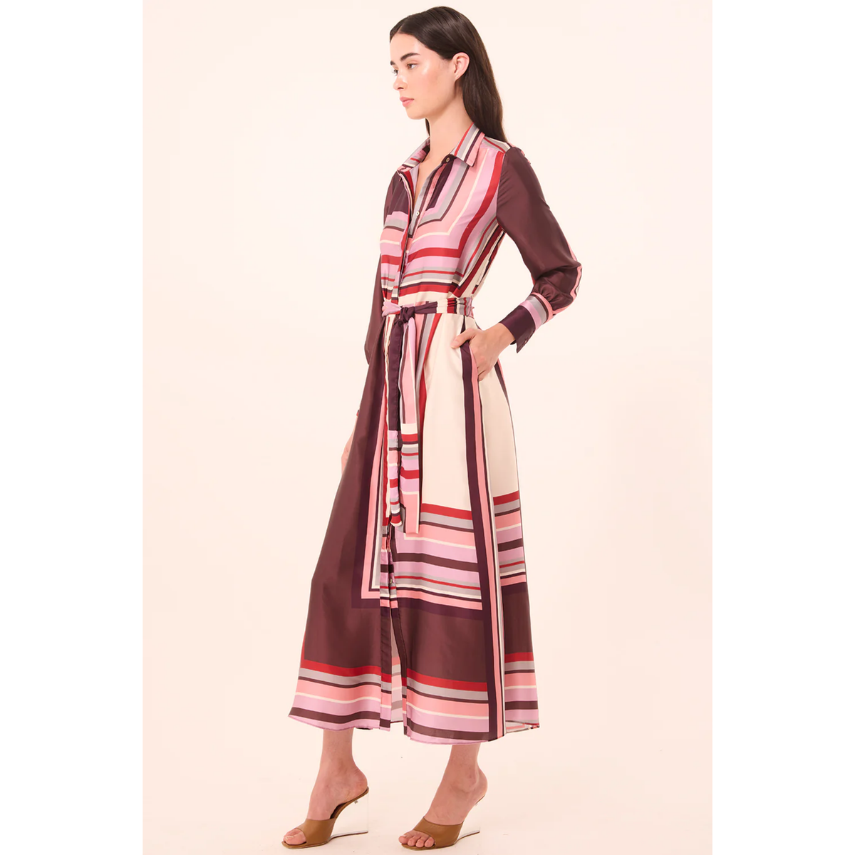 Herminia Dress - Chocolate Geo Stripe