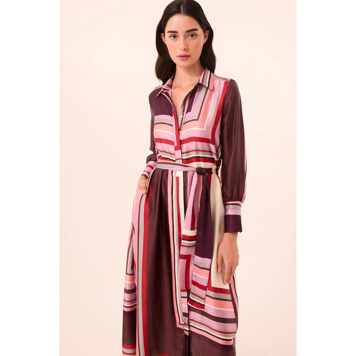 Herminia Dress - Chocolate Geo Stripe
