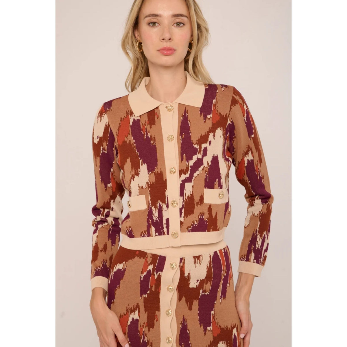Hattie Cardigan - Amber Brush Print Knit