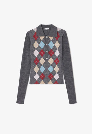 Grey Dark Knitted Polo Shirt