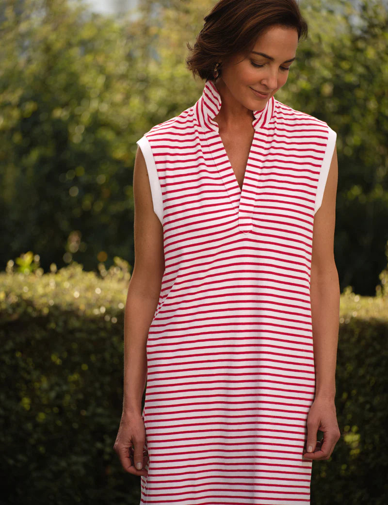 Mini Lily Popover Henley Dress- Sailor Stripe