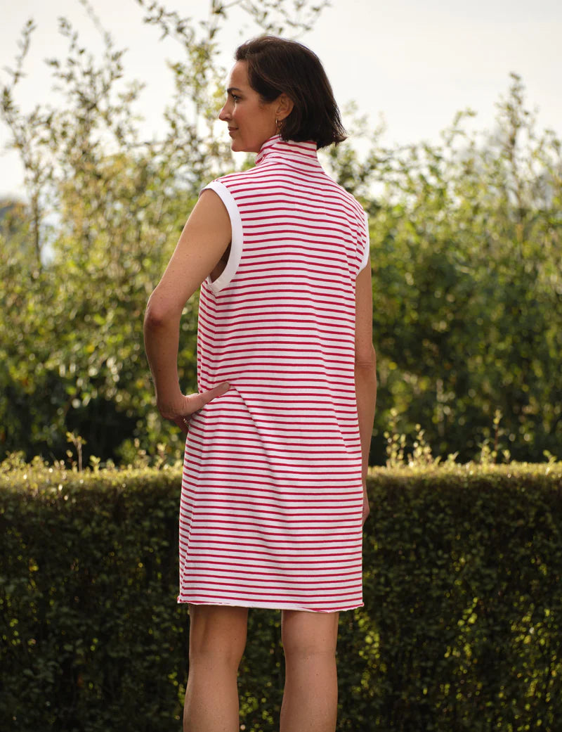 Mini Lily Popover Henley Dress- Sailor Stripe