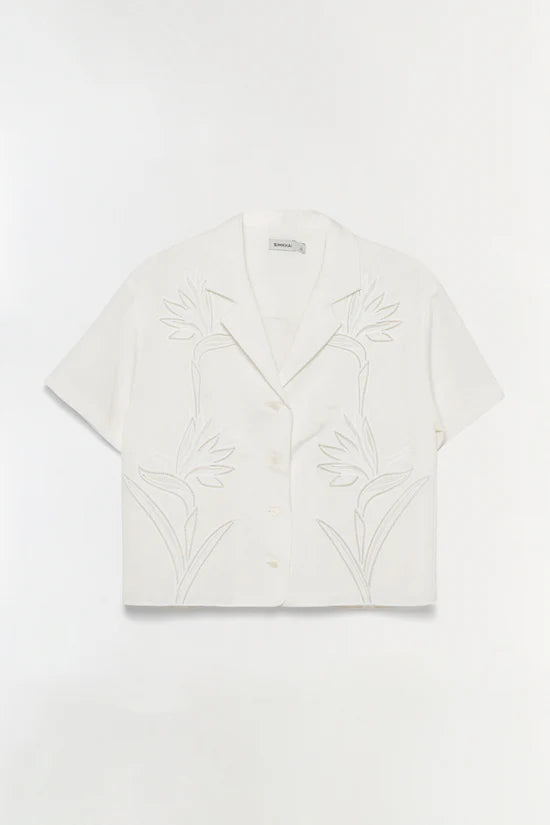 Louisa Embroidered Camp Shirt - White